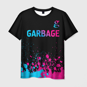 Мужская футболка 3D с принтом Garbage   neon gradient: символ сверху в Курске, 100% полиэфир | прямой крой, круглый вырез горловины, длина до линии бедер | Тематика изображения на принте: 