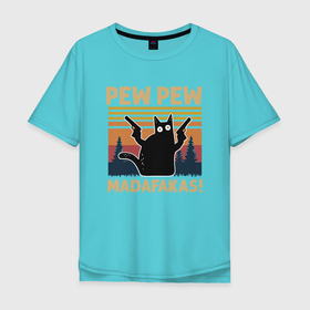 Мужская футболка хлопок Oversize с принтом Кот с пистолетами   Madafakas в Санкт-Петербурге, 100% хлопок | свободный крой, круглый ворот, “спинка” длиннее передней части | 