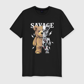Мужская футболка хлопок Slim с принтом Savage Bear в Кировске, 92% хлопок, 8% лайкра | приталенный силуэт, круглый вырез ворота, длина до линии бедра, короткий рукав | 