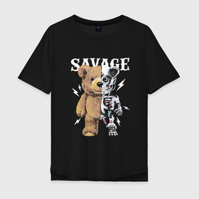 Мужская футболка хлопок Oversize с принтом Savage Bear в Екатеринбурге, 100% хлопок | свободный крой, круглый ворот, “спинка” длиннее передней части | 