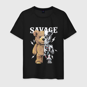 Мужская футболка хлопок с принтом Savage Bear в Петрозаводске, 100% хлопок | прямой крой, круглый вырез горловины, длина до линии бедер, слегка спущенное плечо. | Тематика изображения на принте: 