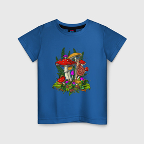 Детская футболка хлопок с принтом Мухоморы и улитка   инди кид в Петрозаводске, 100% хлопок | круглый вырез горловины, полуприлегающий силуэт, длина до линии бедер | 