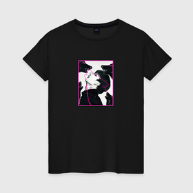 Женская футболка хлопок с принтом Bang Chan wolf fan art в Курске, 100% хлопок | прямой крой, круглый вырез горловины, длина до линии бедер, слегка спущенное плечо | 