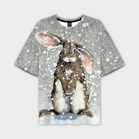 Мужская футболка OVERSIZE 3D с принтом Кролик Снежок Милый ,  |  | Тематика изображения на принте: 