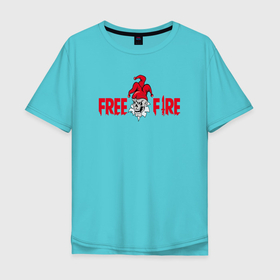 Мужская футболка хлопок Oversize с принтом Гарена фри Фаер и череп в Санкт-Петербурге, 100% хлопок | свободный крой, круглый ворот, “спинка” длиннее передней части | 