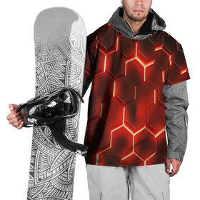 Накидка на куртку 3D с принтом Светящиеся красным светом шестиугольники в Екатеринбурге, 100% полиэстер |  | Тематика изображения на принте: 