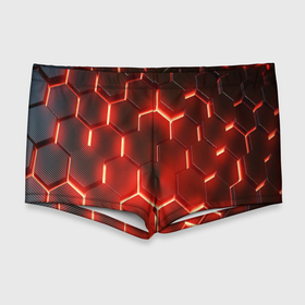 Мужские купальные плавки 3D с принтом Светящиеся красным светом шестиугольники в Екатеринбурге, Полиэстер 85%, Спандекс 15% |  | Тематика изображения на принте: 
