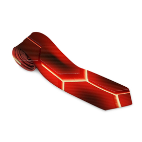 Галстук 3D с принтом Светящиеся красным светом шестиугольники в Екатеринбурге, 100% полиэстер | Длина 148 см; Плотность 150-180 г/м2 | 