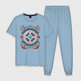 Мужская пижама хлопок с принтом Бесконечные морские приключения в Курске, 100% хлопок | брюки и футболка прямого кроя, без карманов, на брюках мягкая резинка на поясе и по низу штанин
 | 