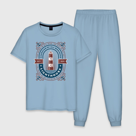 Мужская пижама хлопок с принтом Морской маяк в Курске, 100% хлопок | брюки и футболка прямого кроя, без карманов, на брюках мягкая резинка на поясе и по низу штанин
 | 