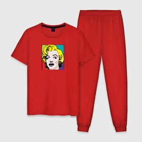 Мужская пижама хлопок с принтом Портрет Мэрилин Монро в стиле ретро , 100% хлопок | брюки и футболка прямого кроя, без карманов, на брюках мягкая резинка на поясе и по низу штанин
 | 