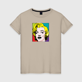 Женская футболка хлопок с принтом Портрет Мэрилин Монро в стиле ретро в Санкт-Петербурге, 100% хлопок | прямой крой, круглый вырез горловины, длина до линии бедер, слегка спущенное плечо | 