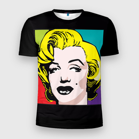 Мужская футболка 3D Slim с принтом Ретро портрет Мэрилин Монро в Санкт-Петербурге, 100% полиэстер с улучшенными характеристиками | приталенный силуэт, круглая горловина, широкие плечи, сужается к линии бедра | Тематика изображения на принте: 