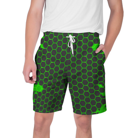 Мужские шорты 3D с принтом Зеленые плиты в Кировске,  полиэстер 100% | прямой крой, два кармана без застежек по бокам. Мягкая трикотажная резинка на поясе, внутри которой широкие завязки. Длина чуть выше колен | 