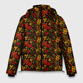 Мужская зимняя куртка 3D с принтом Хохлома   красная рябина , верх — 100% полиэстер; подкладка — 100% полиэстер; утеплитель — 100% полиэстер | длина ниже бедра, свободный силуэт Оверсайз. Есть воротник-стойка, отстегивающийся капюшон и ветрозащитная планка. 

Боковые карманы с листочкой на кнопках и внутренний карман на молнии. | 