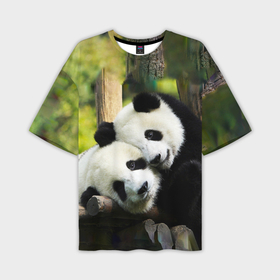 Мужская футболка OVERSIZE 3D с принтом Влюблённые панды в Петрозаводске,  |  | 