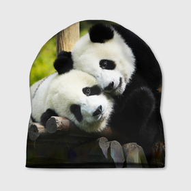 Шапка 3D с принтом Влюблённые панды в Кировске, 100% полиэстер | универсальный размер, печать по всей поверхности изделия | 