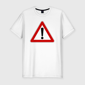Мужская футболка хлопок Slim с принтом Знак   прочие опасности в Новосибирске, 92% хлопок, 8% лайкра | приталенный силуэт, круглый вырез ворота, длина до линии бедра, короткий рукав | 