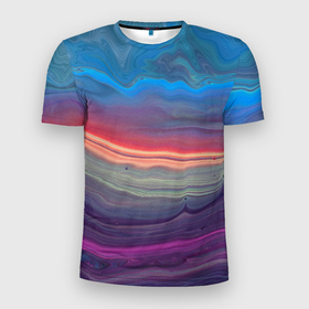 Мужская футболка 3D Slim с принтом Цветной переливающийся абстрактный песок в Белгороде, 100% полиэстер с улучшенными характеристиками | приталенный силуэт, круглая горловина, широкие плечи, сужается к линии бедра | Тематика изображения на принте: 