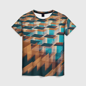 Женская футболка 3D с принтом Абстрактное множество поверхностей разных цветов в Санкт-Петербурге, 100% полиэфир ( синтетическое хлопкоподобное полотно) | прямой крой, круглый вырез горловины, длина до линии бедер | 