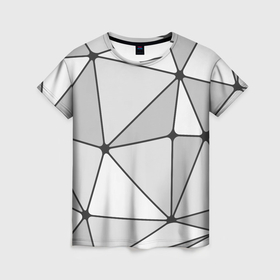 Женская футболка 3D с принтом Геометрические линии на сером фоне , 100% полиэфир ( синтетическое хлопкоподобное полотно) | прямой крой, круглый вырез горловины, длина до линии бедер | 