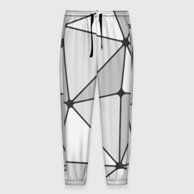 Мужские брюки 3D с принтом Геометрические линии на сером фоне в Петрозаводске, 100% полиэстер | манжеты по низу, эластичный пояс регулируется шнурком, по бокам два кармана без застежек, внутренняя часть кармана из мелкой сетки | 