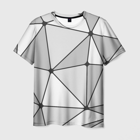 Мужская футболка 3D с принтом Геометрические линии на сером фоне в Петрозаводске, 100% полиэфир | прямой крой, круглый вырез горловины, длина до линии бедер | Тематика изображения на принте: 