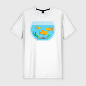 Мужская футболка хлопок Slim с принтом Аквариум и золотые рыбки в Белгороде, 92% хлопок, 8% лайкра | приталенный силуэт, круглый вырез ворота, длина до линии бедра, короткий рукав | 