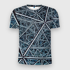Мужская футболка 3D Slim с принтом Абстрактное множество технологичных связей в Екатеринбурге, 100% полиэстер с улучшенными характеристиками | приталенный силуэт, круглая горловина, широкие плечи, сужается к линии бедра | 