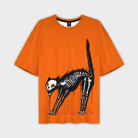 Мужская футболка OVERSIZE 3D с принтом Котик скелетик   Хеллоуин ,  |  | 