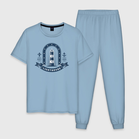 Мужская пижама хлопок с принтом Морской маяк 1925 в Курске, 100% хлопок | брюки и футболка прямого кроя, без карманов, на брюках мягкая резинка на поясе и по низу штанин
 | 
