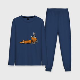 Мужская пижама хлопок (с лонгсливом) с принтом лиса на воротник в Кировске,  |  | 