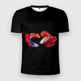 Мужская футболка 3D Slim с принтом Танец огненных рыб в Кировске, 100% полиэстер с улучшенными характеристиками | приталенный силуэт, круглая горловина, широкие плечи, сужается к линии бедра | 