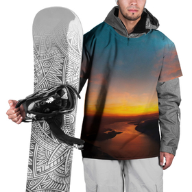Накидка на куртку 3D с принтом Горная река на фоне заката , 100% полиэстер |  | Тематика изображения на принте: 