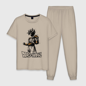 Мужская пижама хлопок с принтом Dragon Ball   Goku Son   Герой в Екатеринбурге, 100% хлопок | брюки и футболка прямого кроя, без карманов, на брюках мягкая резинка на поясе и по низу штанин
 | 