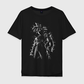 Мужская футболка хлопок Oversize с принтом Goku   Dragon Ball    Warrior в Санкт-Петербурге, 100% хлопок | свободный крой, круглый ворот, “спинка” длиннее передней части | 