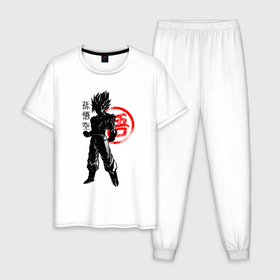 Мужская пижама хлопок с принтом Goku Son   Dragon Ball   Warrior в Екатеринбурге, 100% хлопок | брюки и футболка прямого кроя, без карманов, на брюках мягкая резинка на поясе и по низу штанин
 | 