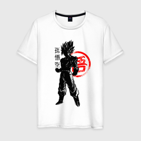 Мужская футболка хлопок с принтом Goku Son   Dragon Ball   Warrior в Екатеринбурге, 100% хлопок | прямой крой, круглый вырез горловины, длина до линии бедер, слегка спущенное плечо. | 