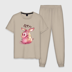 Мужская пижама хлопок с принтом Недовольная свинка   Фууу в Кировске, 100% хлопок | брюки и футболка прямого кроя, без карманов, на брюках мягкая резинка на поясе и по низу штанин
 | 