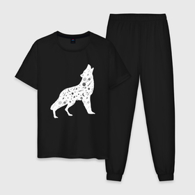 Мужская пижама хлопок с принтом Созвездие волка   волк из звезд в Новосибирске, 100% хлопок | брюки и футболка прямого кроя, без карманов, на брюках мягкая резинка на поясе и по низу штанин
 | Тематика изображения на принте: 