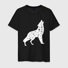 Мужская футболка хлопок с принтом Созвездие волка   волк из звезд в Екатеринбурге, 100% хлопок | прямой крой, круглый вырез горловины, длина до линии бедер, слегка спущенное плечо. | 