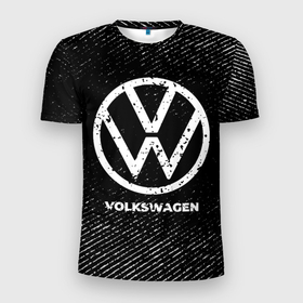 Мужская футболка 3D Slim с принтом Volkswagen с потертостями на темном фоне в городе Новоалтайск, 100% полиэстер с улучшенными характеристиками | приталенный силуэт, круглая горловина, широкие плечи, сужается к линии бедра | 