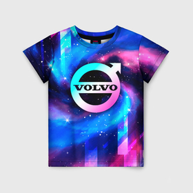 Детская футболка 3D с принтом Volvo неоновый космос , 100% гипоаллергенный полиэфир | прямой крой, круглый вырез горловины, длина до линии бедер, чуть спущенное плечо, ткань немного тянется | 