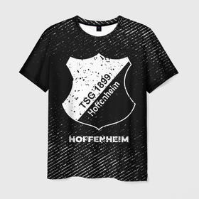 Мужская футболка 3D с принтом Hoffenheim с потертостями на темном фоне в городе Новоалтайск, 100% полиэфир | прямой крой, круглый вырез горловины, длина до линии бедер | 