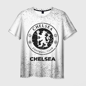 Мужская футболка 3D с принтом Chelsea с потертостями на светлом фоне в городе Новоалтайск, 100% полиэфир | прямой крой, круглый вырез горловины, длина до линии бедер | 