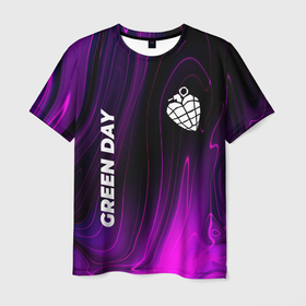 Мужская футболка 3D с принтом Green Day violet plasma в Екатеринбурге, 100% полиэфир | прямой крой, круглый вырез горловины, длина до линии бедер | 