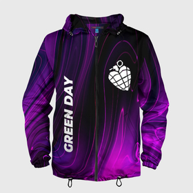 Мужская ветровка 3D с принтом Green Day violet plasma в Белгороде, 100% полиэстер | подол и капюшон оформлены резинкой с фиксаторами, два кармана без застежек по бокам, один потайной карман на груди | 