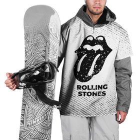 Накидка на куртку 3D с принтом Rolling Stones с потертостями на светлом фоне , 100% полиэстер |  | Тематика изображения на принте: 