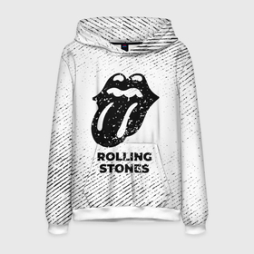 Мужская толстовка 3D с принтом Rolling Stones с потертостями на светлом фоне в Петрозаводске, 100% полиэстер | двухслойный капюшон со шнурком для регулировки, мягкие манжеты на рукавах и по низу толстовки, спереди карман-кенгуру с мягким внутренним слоем. | 