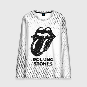 Мужской лонгслив 3D с принтом Rolling Stones с потертостями на светлом фоне в Белгороде, 100% полиэстер | длинные рукава, круглый вырез горловины, полуприлегающий силуэт | 